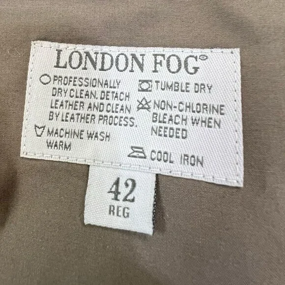 Vintage London Fog Collared Trench Coat Mens With Liner Size 42 Reg Green Brown - Picture 11 of 11